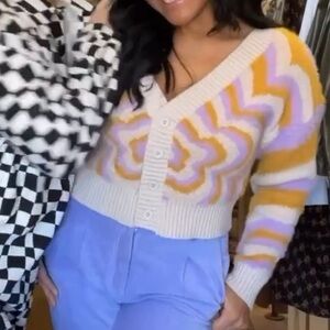 NWT Vici for Loveriche Retro Floral Groovy Cropped Cardigan Sweater